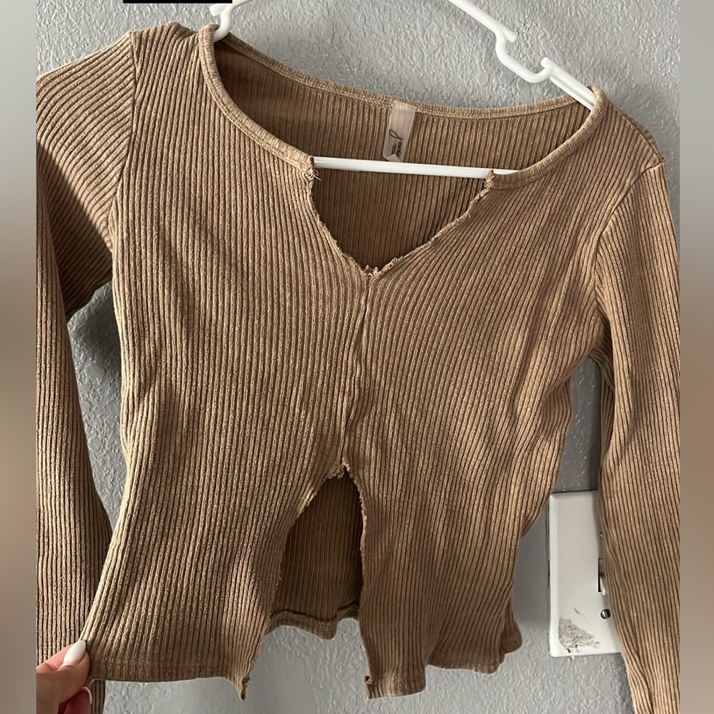 Tan Ribbed Long Sleeve Top
